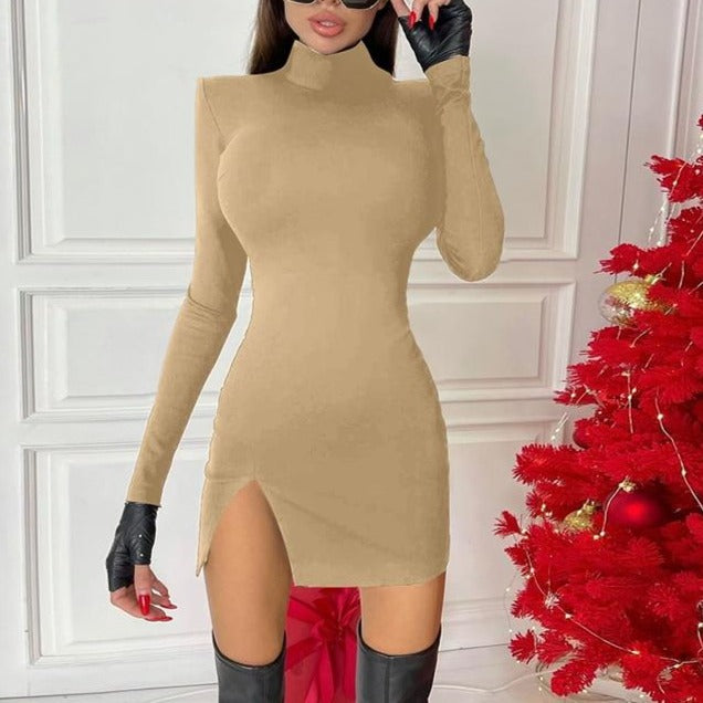 Women Spring Autumn Long Sleeve Bodycon Soild Color Black Slim Package Hip Mini Dress - MERGE.DAY.1.FREESTYLE