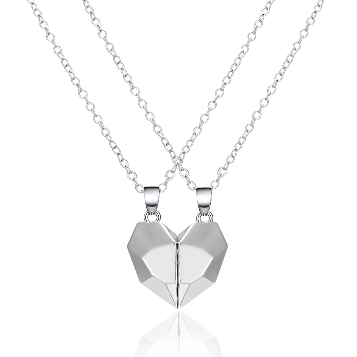 2Pcs Punk Heart Pendant Couple Necklace Lover Distance Faceted Magnetic Necklace - MERGE.DAY.1.FREESTYLE
