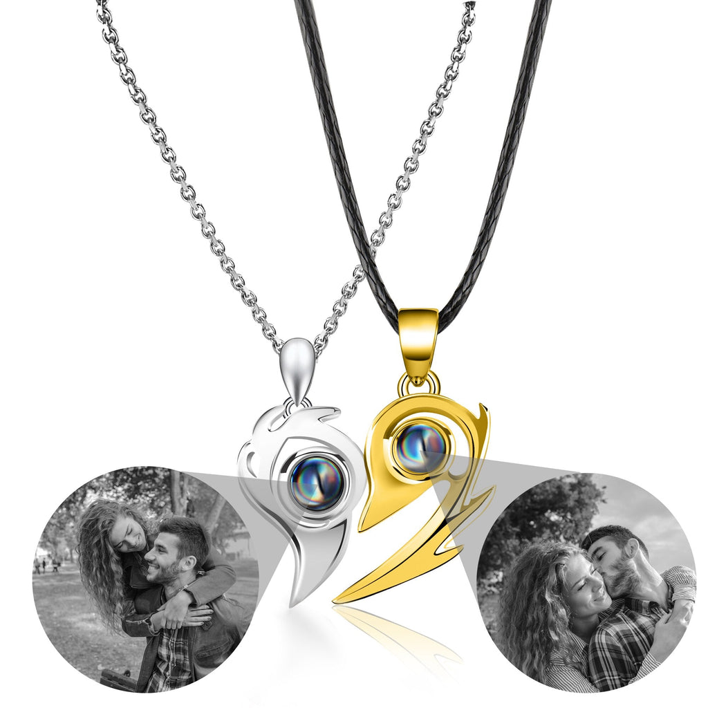 Flame Heart Shaped Custom Photo Projection Couples Necklaces - MERGE.DAY.1.FREESTYLE