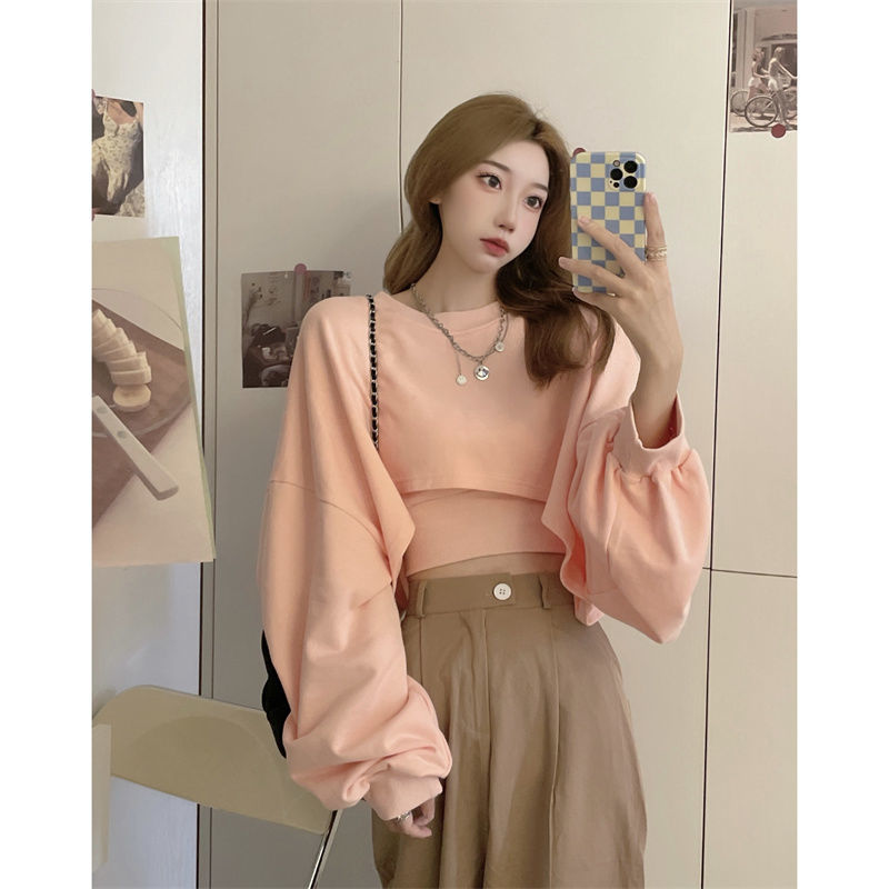 Autumn Two Piece Suit Hoodies Women Loose Bat Sleeve Tops Fashion Popular Crop Sweatshirts+Camis - MERGE.DAY.1.FREESTYLE
