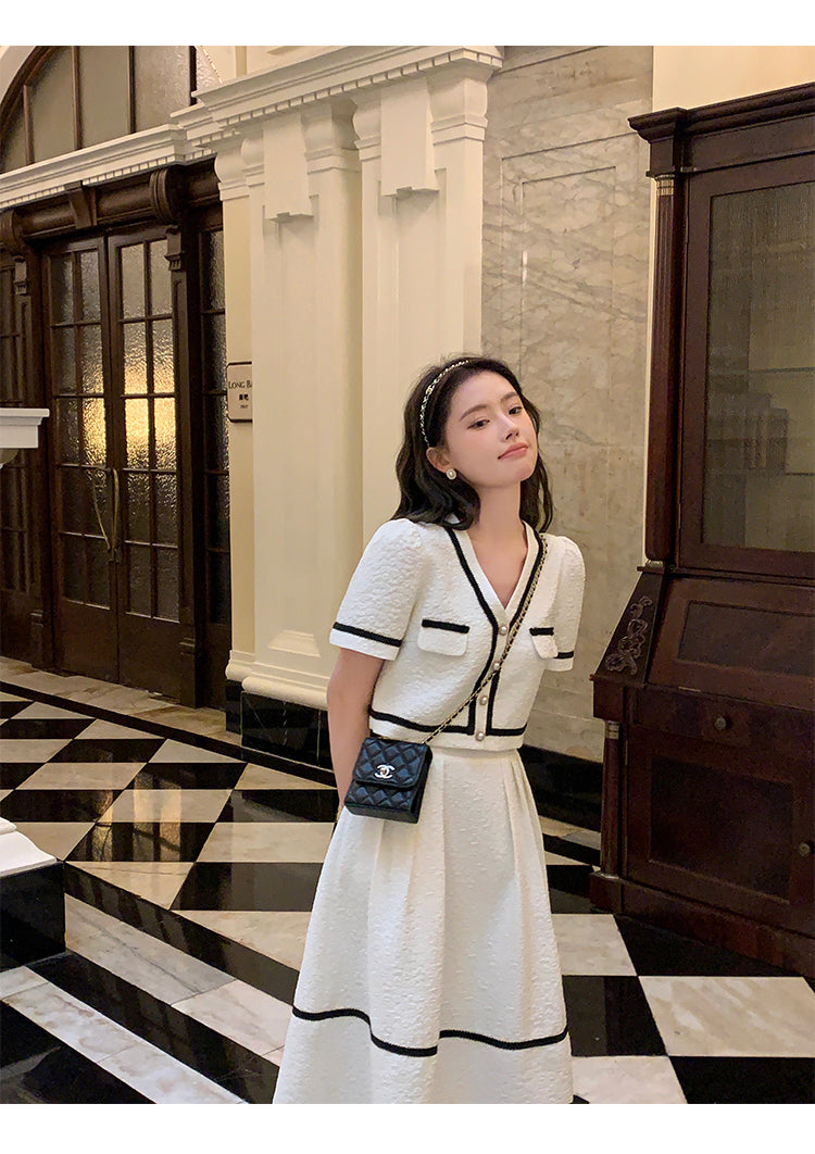 Vintage Summer Short Sleeve Top + High Waist Mini Skirt Suits Ensemble Femme - MERGE.DAY.1.FREESTYLE