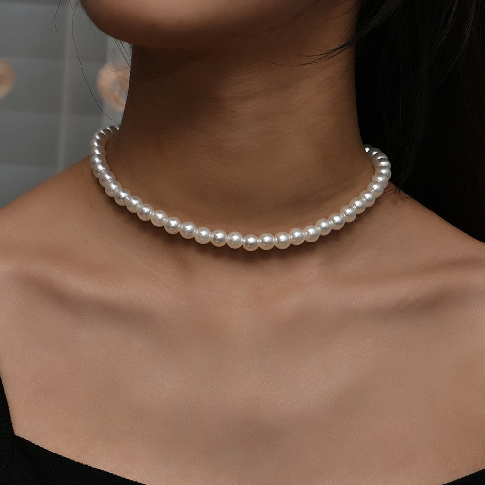 Trend Jewelry Wedding Big Pearl Necklace For Women Fashion White Imitation Pearl Choker - MERGE.DAY.1.FREESTYLE