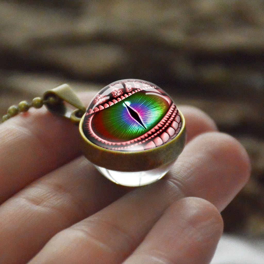 Dragon Eyes Double Side Dome Glass Ball Pendant Bronze Zinc Alloy Necklace Handmade Necklaces - MERGE.DAY.1.FREESTYLE