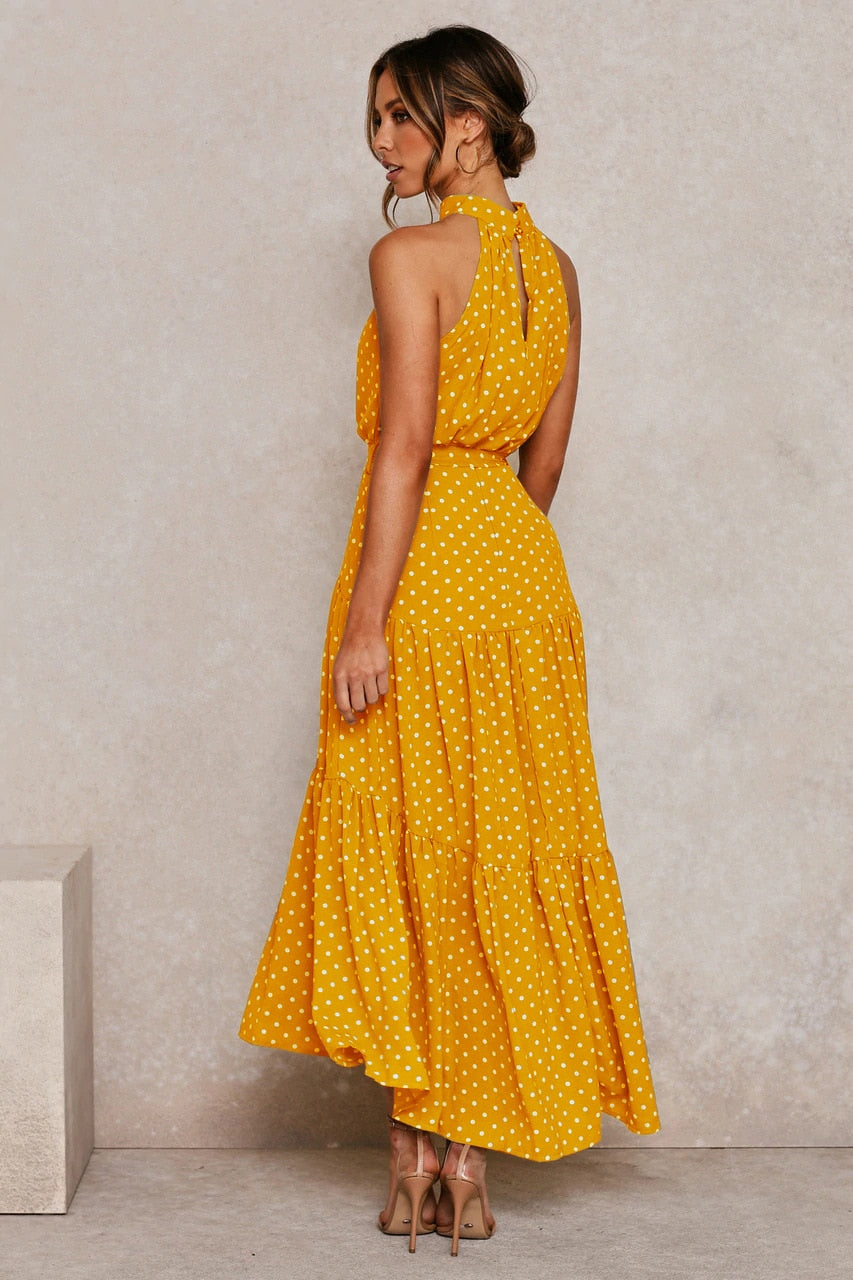 Summer Long Dress Polka Dot Casual Dresses Black Sexy Halter Strapless Sundress Vacation - MERGE.DAY.1.FREESTYLE