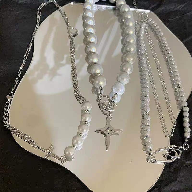 Luminous Beads Pearl Stitching Necklace Choker Cross Pendant Clavicle Sweet Party Jewelry - MERGE.DAY.1.FREESTYLE