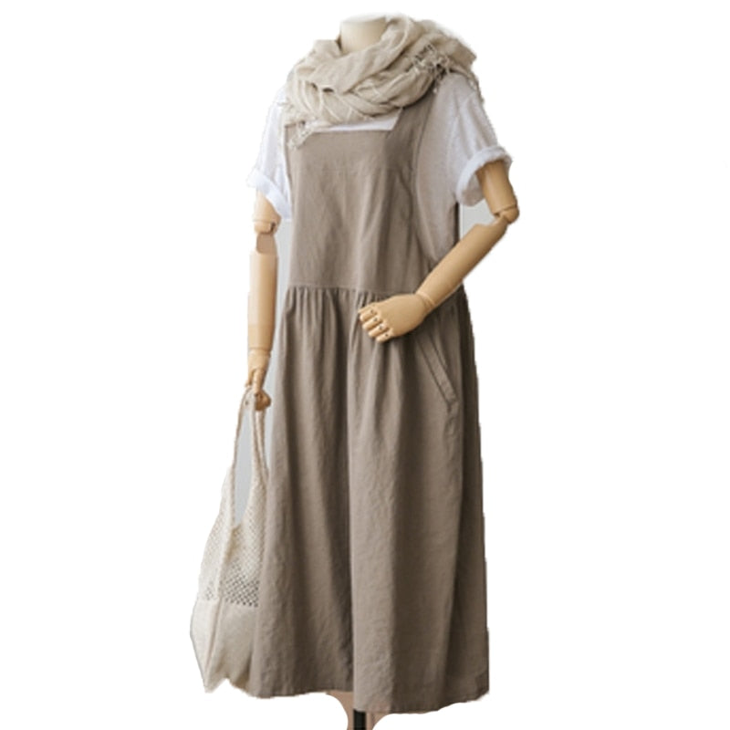 Spring and Summer Sleeveless Robe Dress Ladies Dress Plus Size XL- 5XL Cotton Linen Wome - MERGE.DAY.1.FREESTYLE