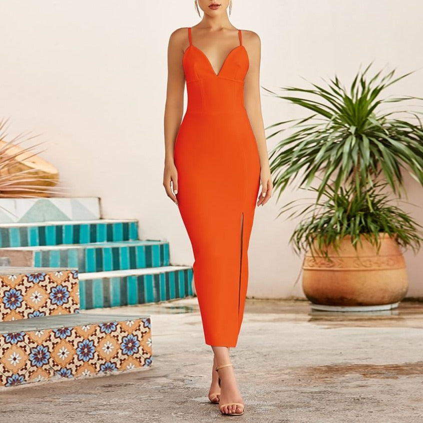 Summer Women White Bodycon Bandage Long Dresses Sexy V Neck Spaghetti Strap Evening - MERGE.DAY.1.FREESTYLE