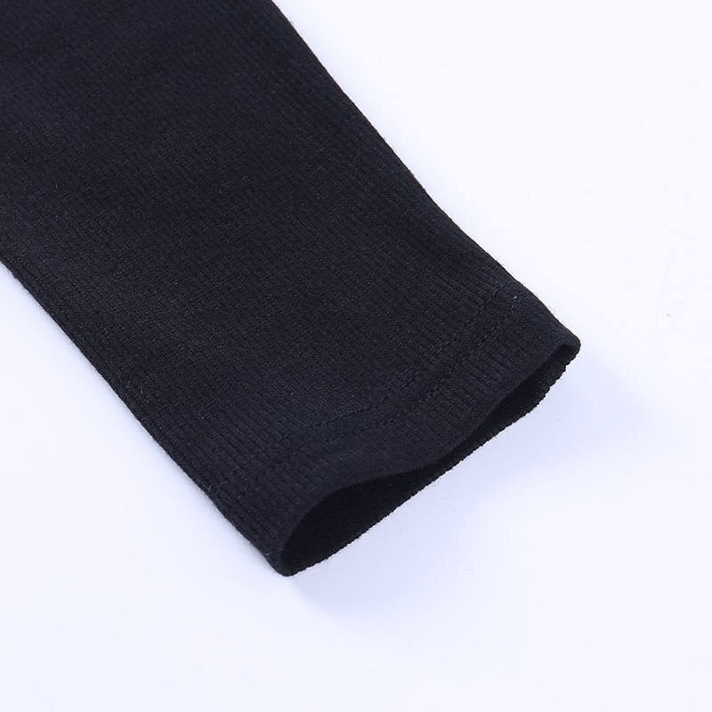 Sexy Hollow Out Slim Fit Long Sleeve Casual Round Neck Shirt Solid Black Tops T Shirt - MERGE.DAY.1.FREESTYLE