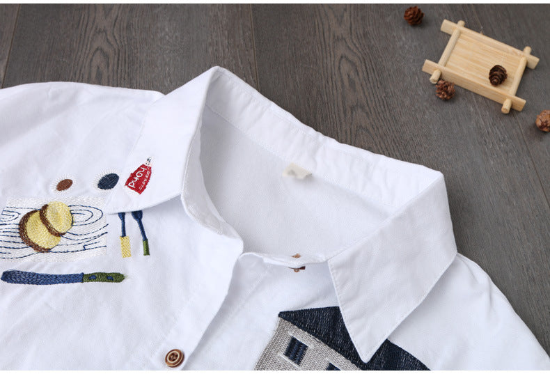 100% Cotton Women White Floral Embroidery Blouse Long Sleeve Turn Down Collar Shirt - MERGE.DAY.1.FREESTYLE