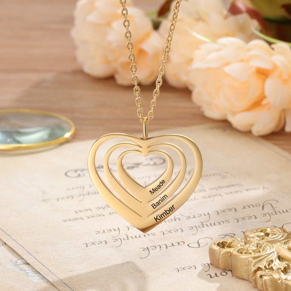 Customized 3 Hearts Pendant Personalized Engraving Name Necklaces - MERGE.DAY.1.FREESTYLE