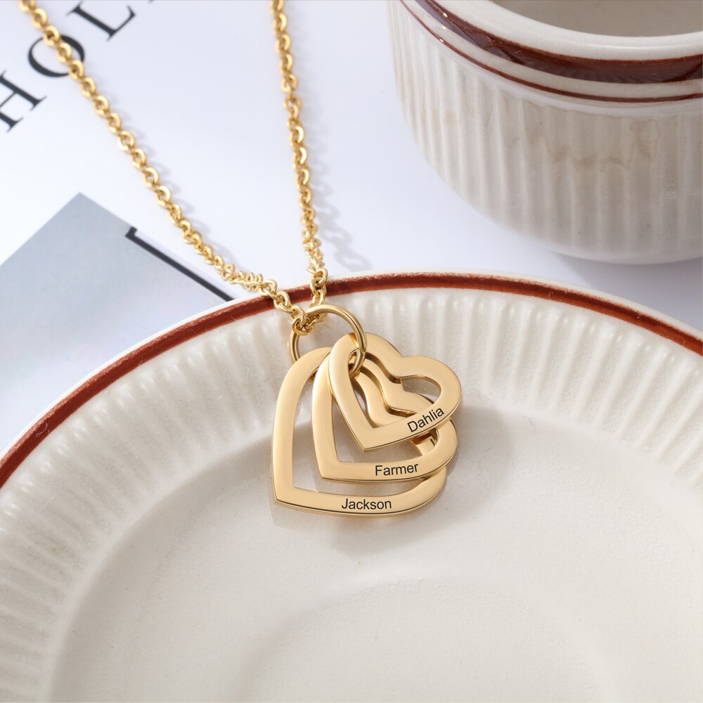 3 Names Heart Pendant Necklace Customized Necklace - MERGE.DAY.1.FREESTYLE