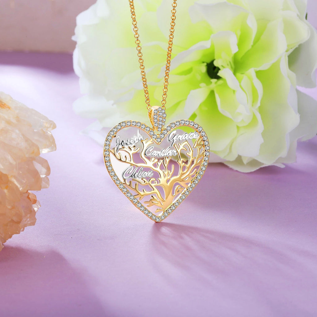 Multi-name Mixed Color Heart Necklace Family Tree of Life Nameplate Pendant - MERGE.DAY.1.FREESTYLE