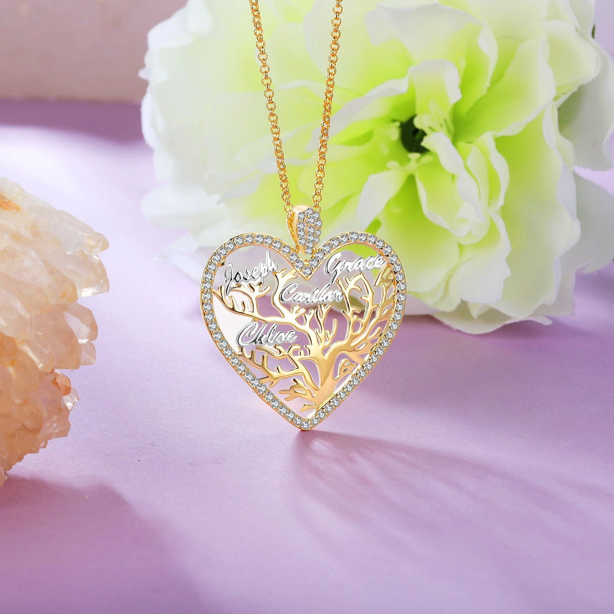 Multi-name Mixed Color Heart Necklace Family Tree of Life Nameplate Pendant - MERGE.DAY.1.FREESTYLE