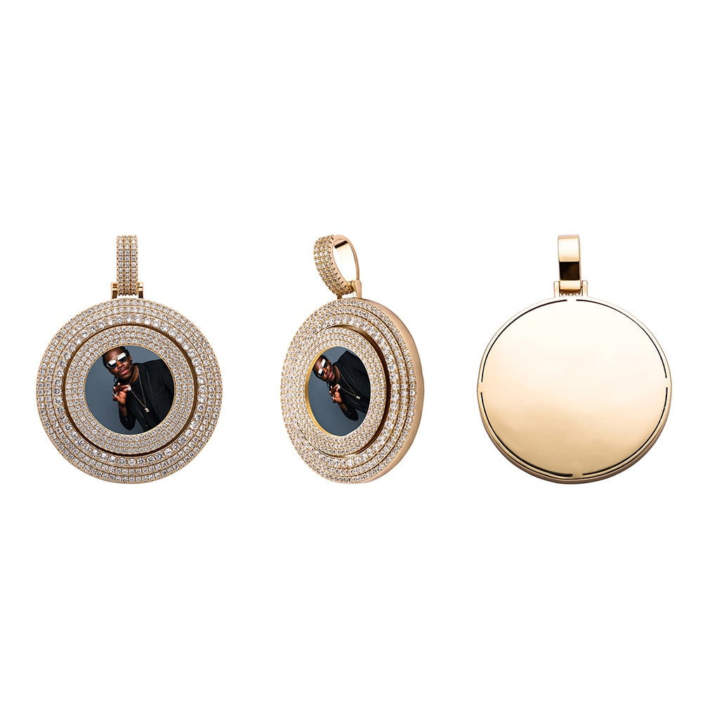 Big Size Custom Photo Rotating Pendant Necklace Full Iced Out Cubic Zirconia Hip Hop Jewelry - MERGE.DAY.1.FREESTYLE