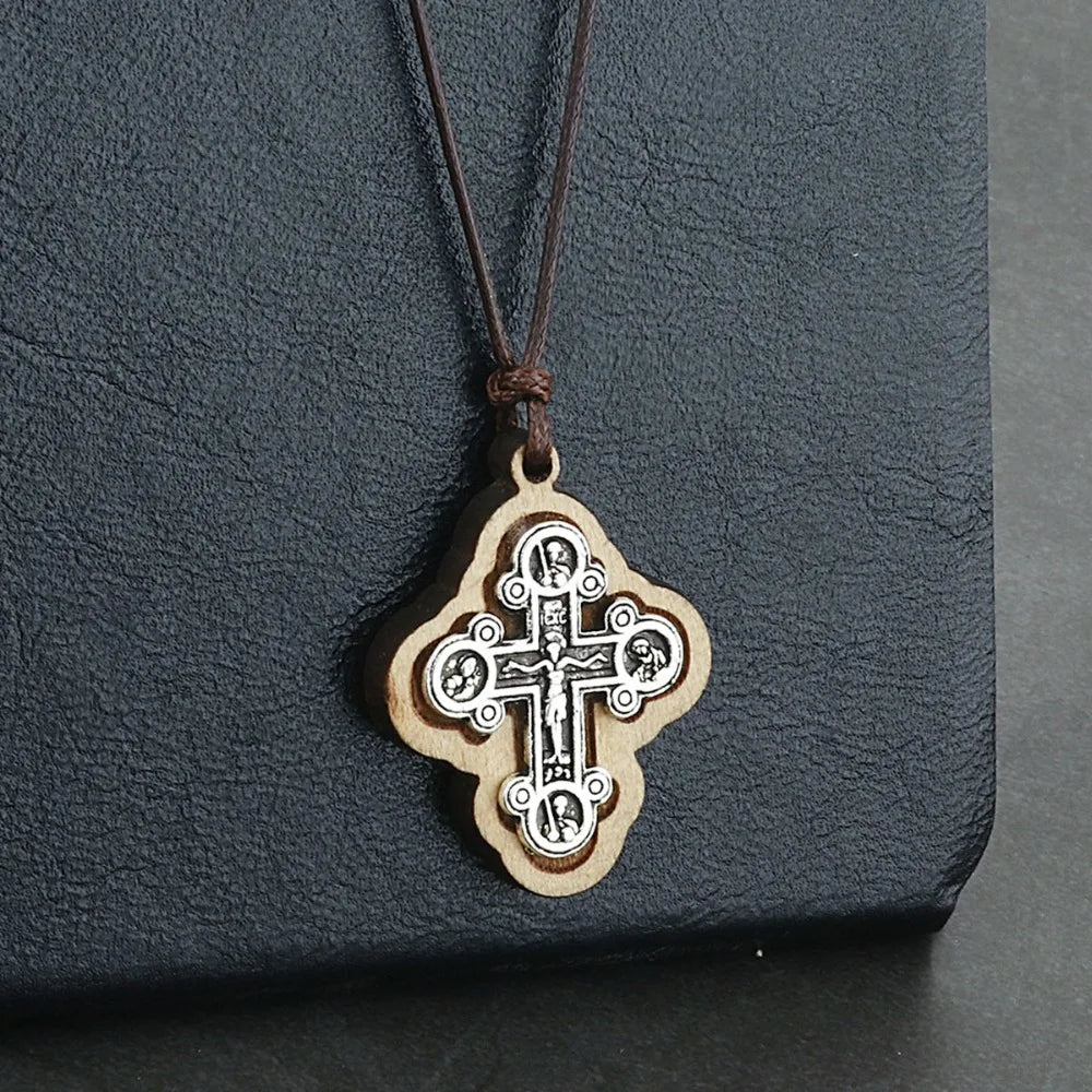 ICXC Wooden Saint Cross Pendant Necklaces - MERGE.DAY.1.FREESTYLE