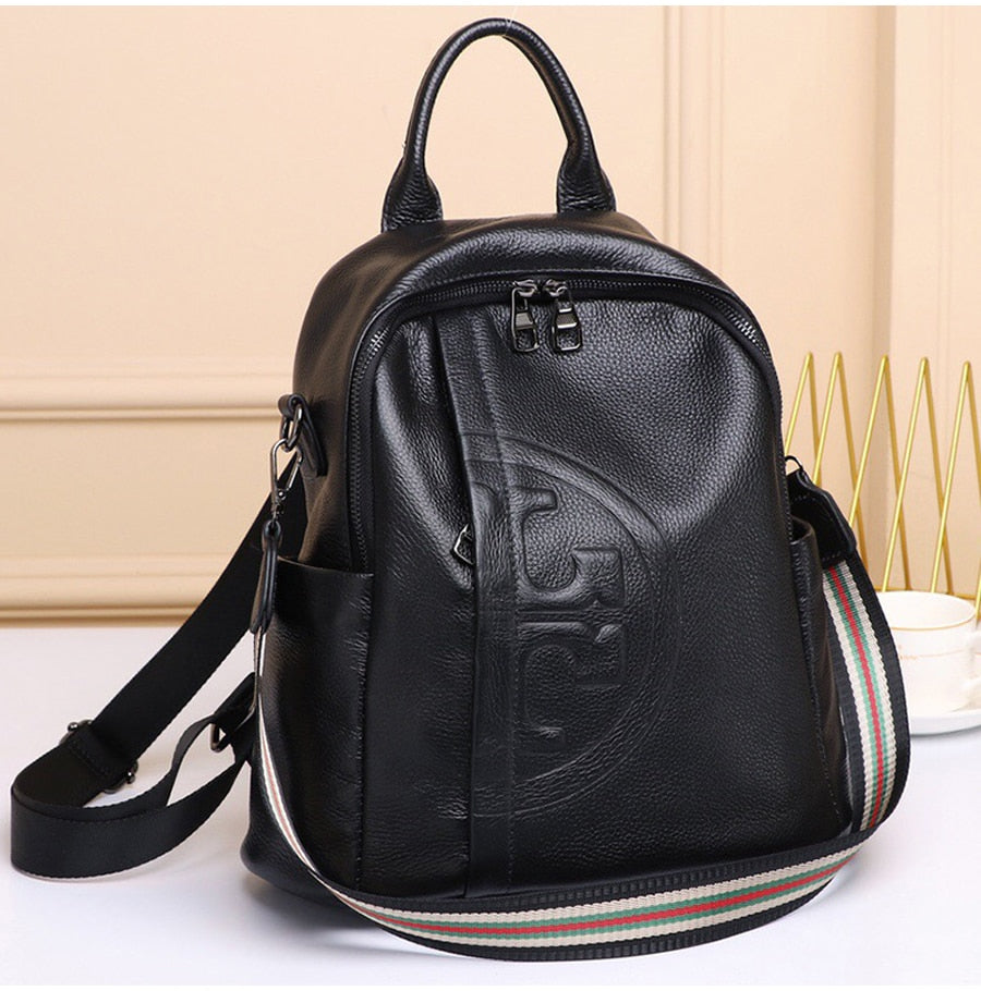 Genuine Real Cowhide Leather Backpack High Quality Women's Bag Durable Dirty Student School Bag - MERGE.DAY.1.FREESTYLE