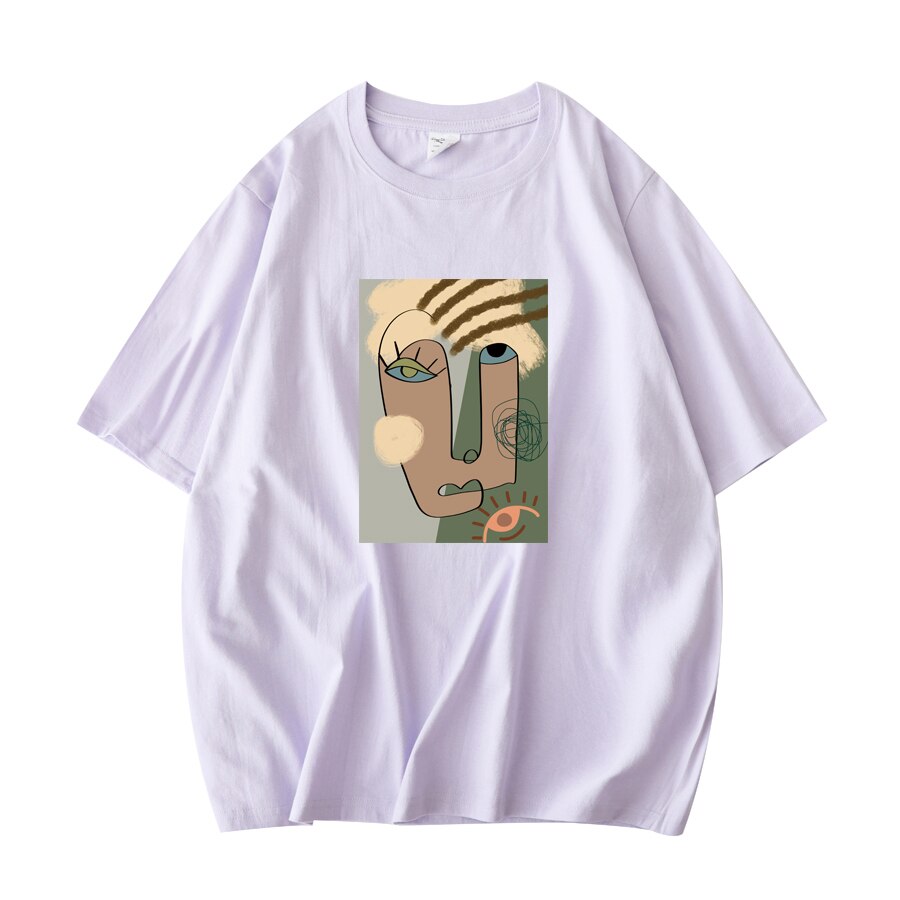 Abstract Pattern Tshirts Lady Cotton Green Summer Tees Lady Short Sleeve Streetwear Tops - MERGE.DAY.1.FREESTYLE