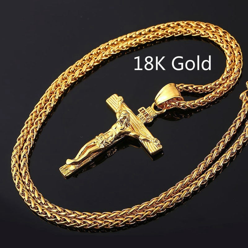 Jesus Cross Necklace for Fashion Gold color Cross Pendent with Chain Necklace Jewelry Gifts - MERGE.DAY.1.FREESTYLE