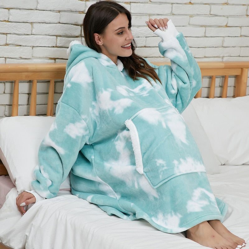 Sudadera con capucha extragrande para mujer, sudadera tipo manta gigante de forro polar con diseño tie-dye