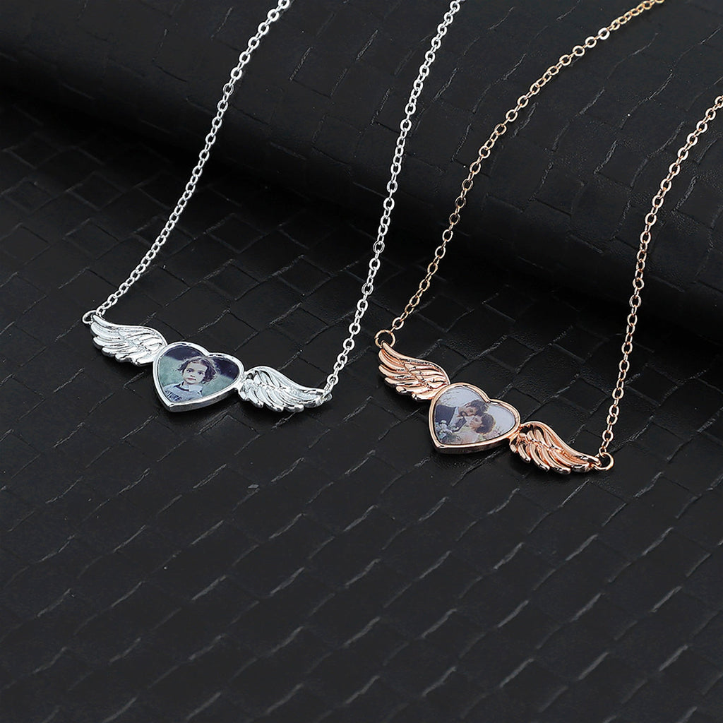 Engraved Text Custom Photo Angel Wing Heart Shaped Jewelry Gifts - MERGE.DAY.1.FREESTYLE