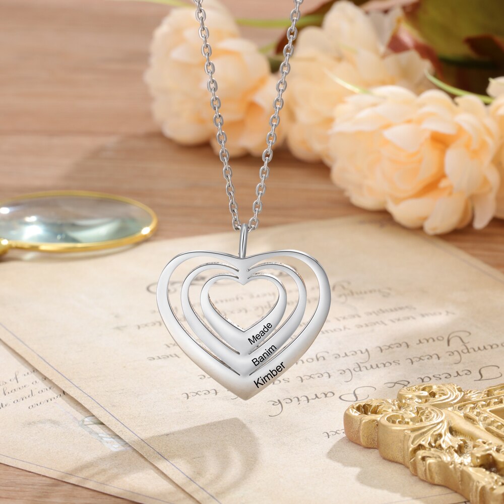 Customized 3 Hearts Pendant Personalized Engraving Name Necklaces - MERGE.DAY.1.FREESTYLE