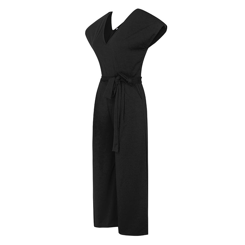 Summer 2022 Streetwear V-neck Jumpsuit Beach Elegant Party One Piece Black Rompers - MERGE.DAY.1.FREESTYLE