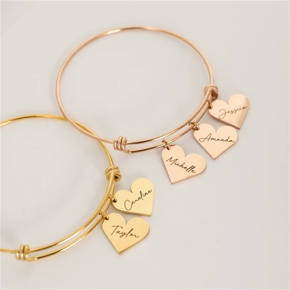 Personalized Bracelet Heart Customized Engraved 1-6Names Adjustable Bangles - MERGE.DAY.1.FREESTYLE