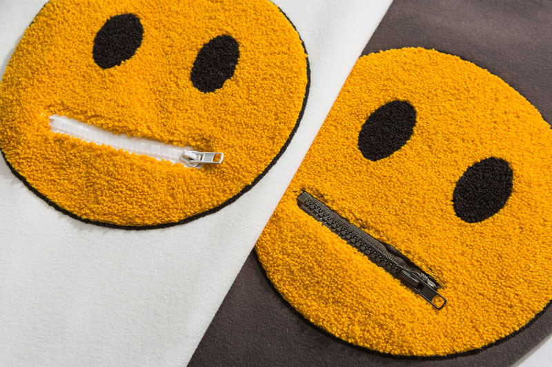 Zipper Pocket Smile Face Patchwork Fleece Hoodies Sweatshirts Streetwear - MERGE.DAY.1.FREESTYLE