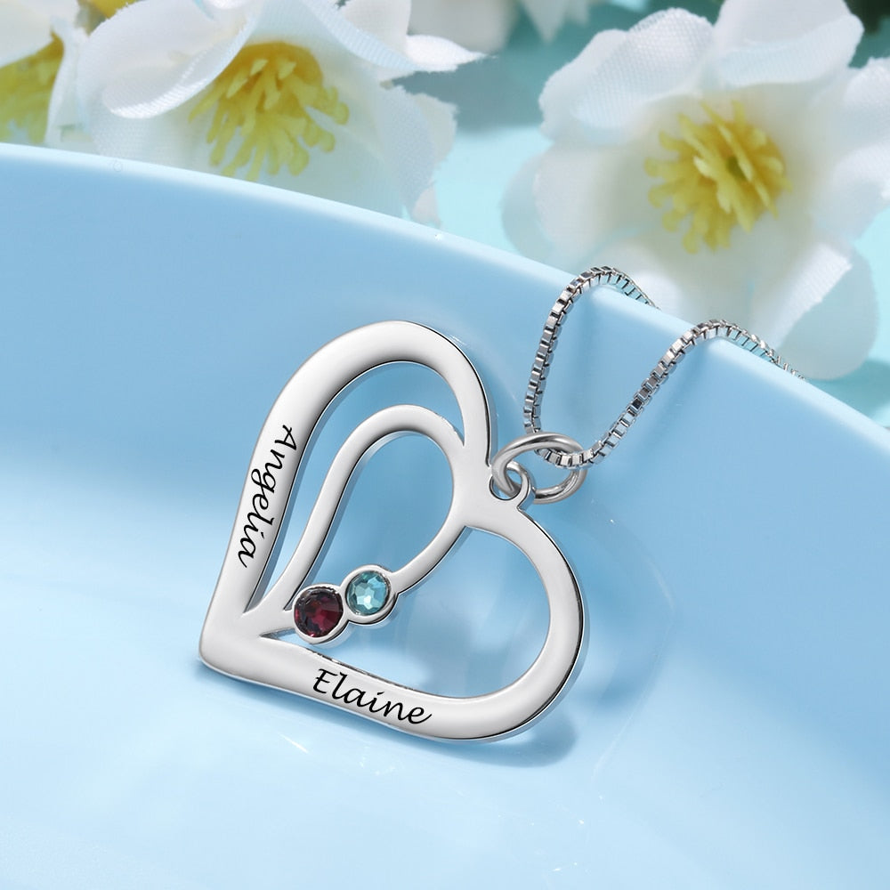 Personalized Birthstone Engraved Name Heart Necklaces & Pendants - MERGE.DAY.1.FREESTYLE