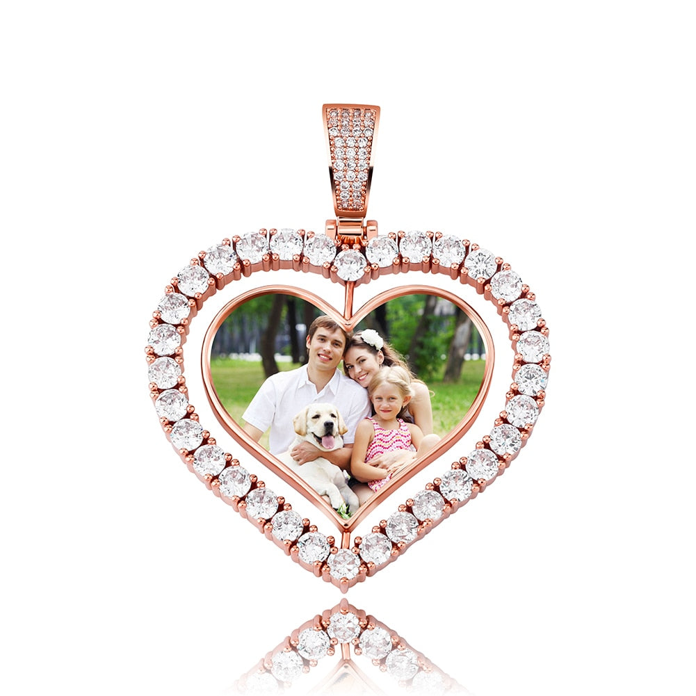 Heart Shaped Custom Photo Spin Double Sided Medallion Pendant Necklace Hip Hop Jewelry - MERGE.DAY.1.FREESTYLE