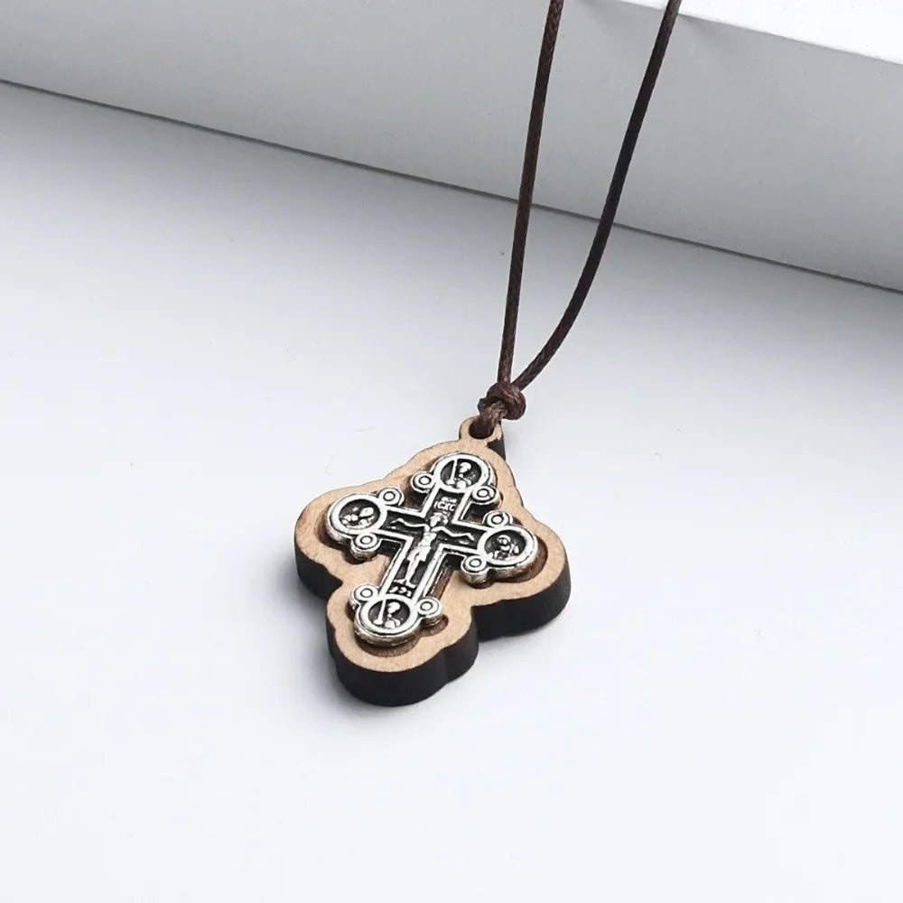ICXC Wooden Saint Cross Pendant Necklaces - MERGE.DAY.1.FREESTYLE