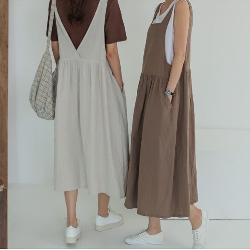 Spring and Summer Sleeveless Robe Dress Ladies Dress Plus Size XL- 5XL Cotton Linen Wome - MERGE.DAY.1.FREESTYLE