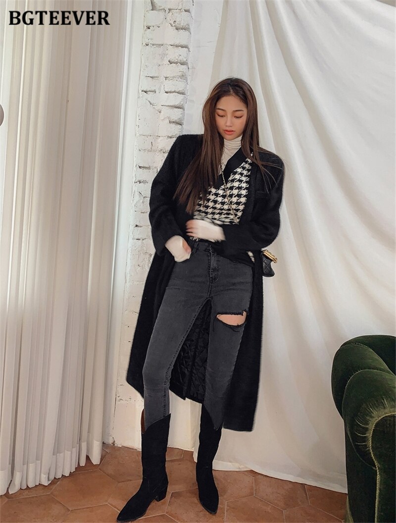 Irregular Ripped Holes Women Pencil Denim Jeans Stylish High Waist Stretched - MERGE.DAY.1.FREESTYLE