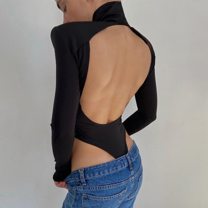 2022 Jumpsuits Women Rompers Sexy Club Hollow Out Backless Bodysuits Casual Long Sleeve Solid Slim - MERGE.DAY.1.FREESTYLE