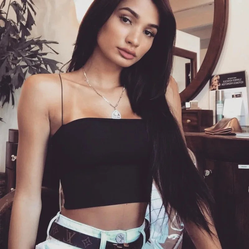 Women Spaghetti Strap Crop Top Sexy Bodycon Sleeveless Cami Tube Top - MERGE.DAY.1.FREESTYLE