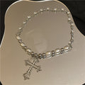 Bling Cross Pendant Necklaces for Women Girl Gift Wedding Neck Jewelry Goth Pearl Necklace - MERGE.DAY.1.FREESTYLE