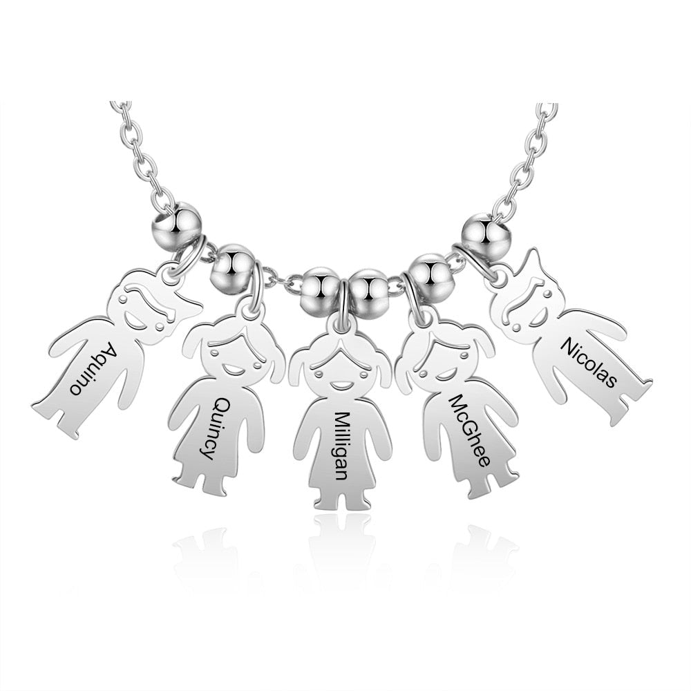 Personalized Engraved Name Necklace with Boy Girl Charms - MERGE.DAY.1.FREESTYLE