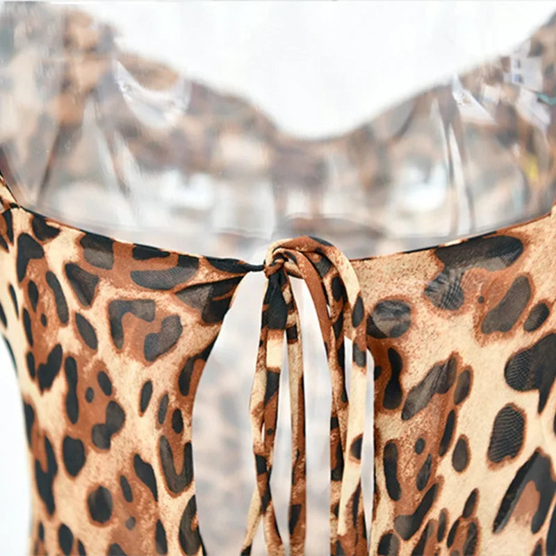 Leopard Print V-Neck Sexy Bodycon Long Dress Women Lace Up Backless Beach Vestidos - MERGE.DAY.1.FREESTYLE