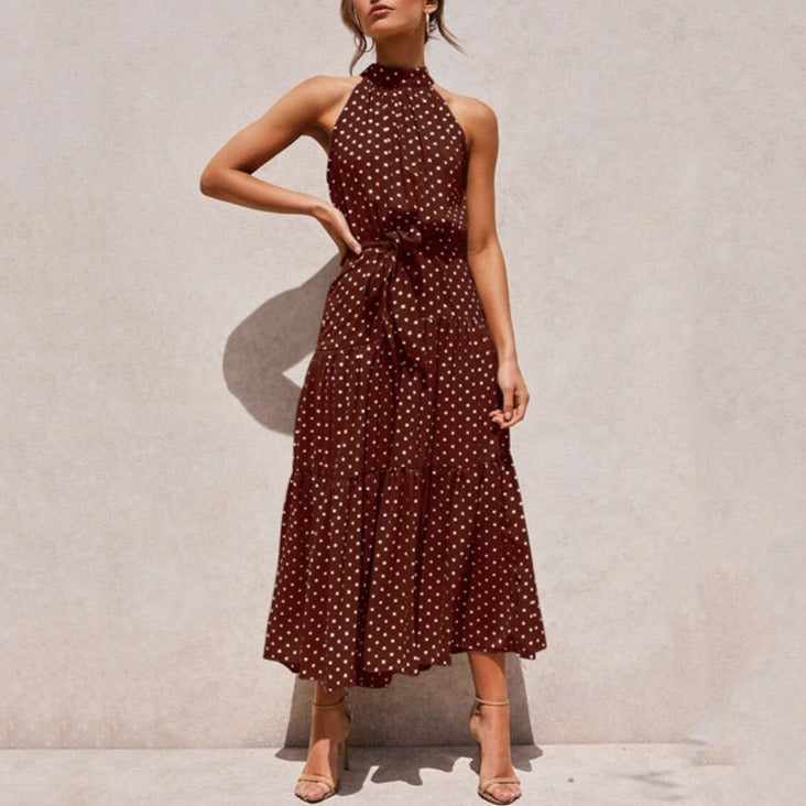 Summer Long Dress Polka Dot Casual Dresses Black Sexy Halter Strapless Sundress Vacation - MERGE.DAY.1.FREESTYLE