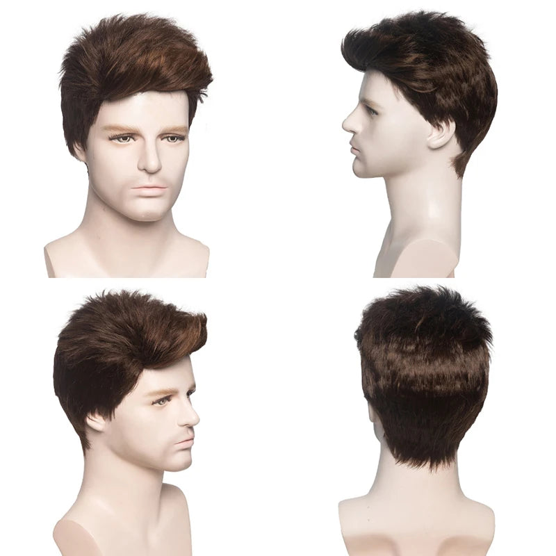 MSIWIGS Men Short Straight Wig Ombre Grey Brown Synthetic Wig White for Male Hair Fleeciness Realistic Natural Headgear - MERGE.DAY.1.FREESTYLE