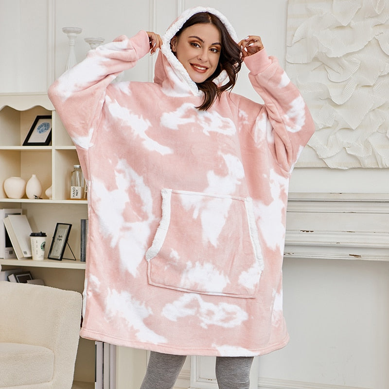 Sudadera con capucha extragrande para mujer, sudadera tipo manta gigante de forro polar con diseño tie-dye