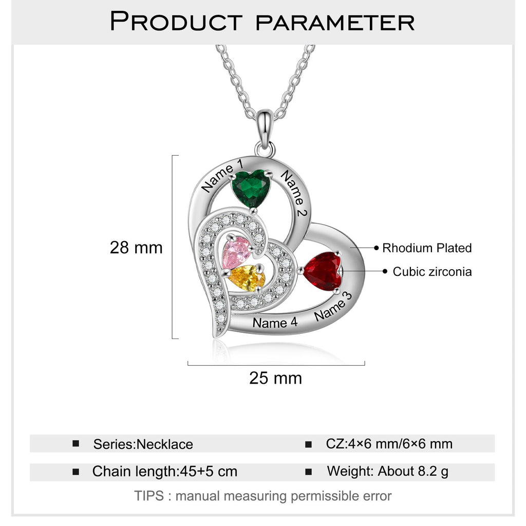 Personalized 1-6 Name Engraving Heart Pendant DIY Birthstone Necklace - MERGE.DAY.1.FREESTYLE
