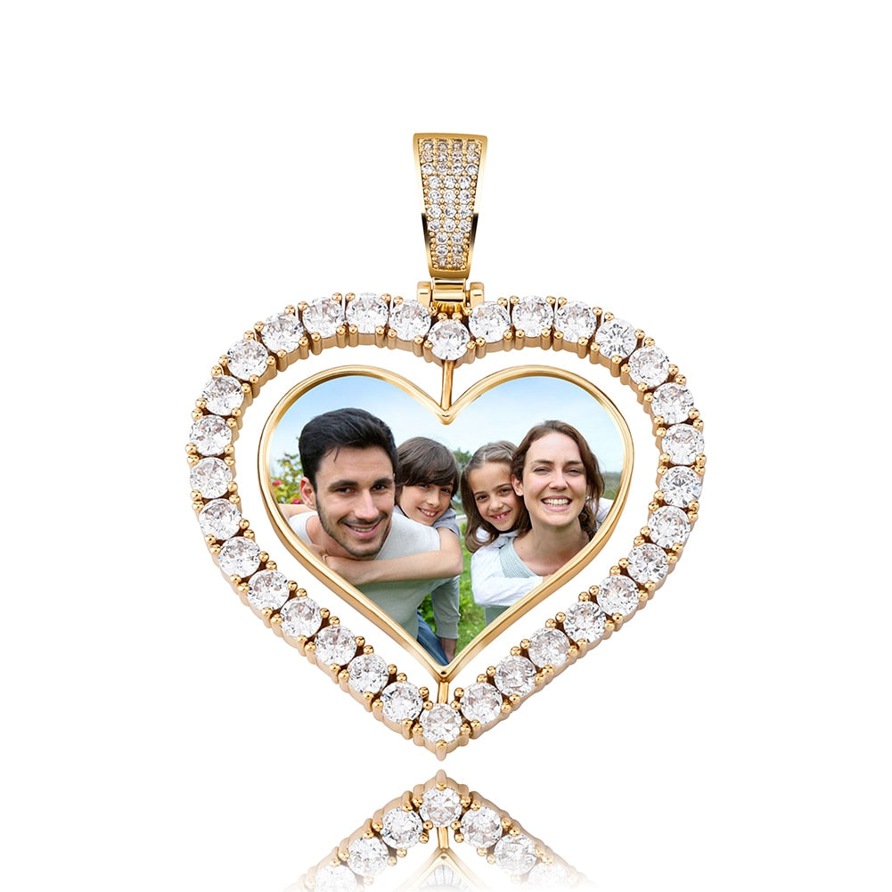 Heart Shaped Custom Photo Spin Double Sided Medallion Pendant Necklace Hip Hop Jewelry - MERGE.DAY.1.FREESTYLE