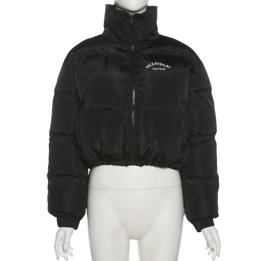 Faux PU Leather Y2K Bubble Puffer Winter Warm Jacket Women Long Sleeve Coats - MERGE.DAY.1.FREESTYLE