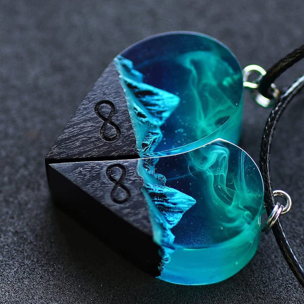 Epoxy Resin Necklace Wooden Pendant Mountains Heart Pendants Paired - MERGE.DAY.1.FREESTYLE