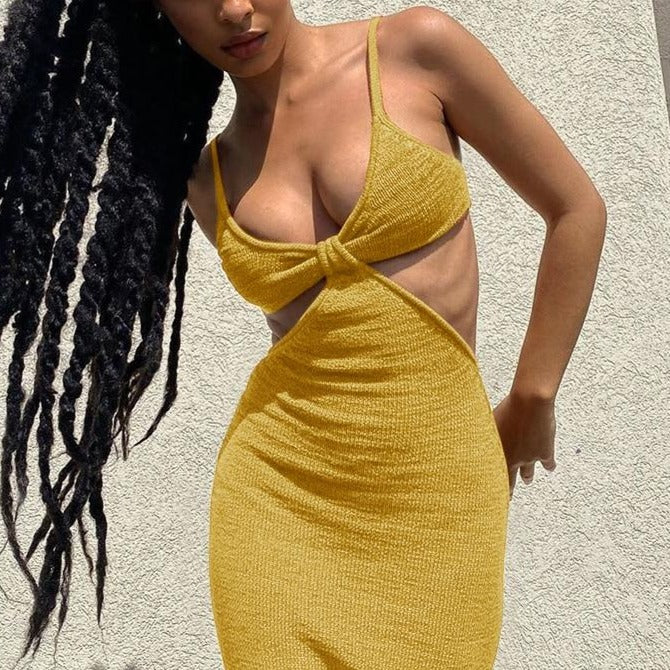 Knitted Maxi Dresses for Women Summer 2021 Elegant Sexy Cut Out Backless Bodycon - MERGE.DAY.1.FREESTYLE