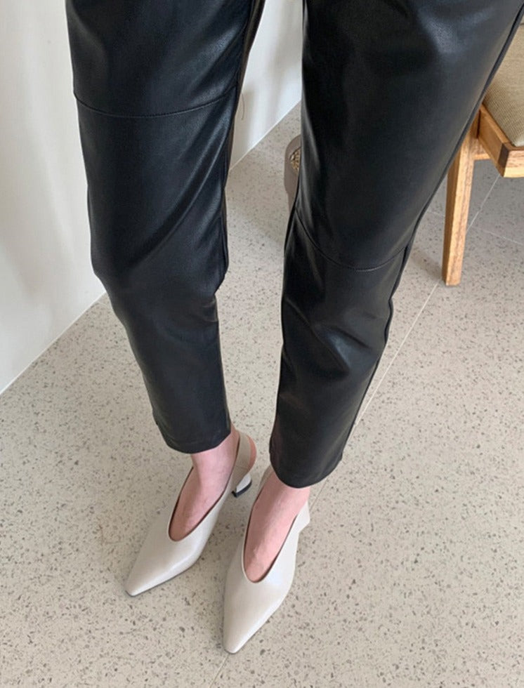 Spliced Loose Leather Pants Women Zipper PU Leather Trousers Women - MERGE.DAY.1.FREESTYLE
