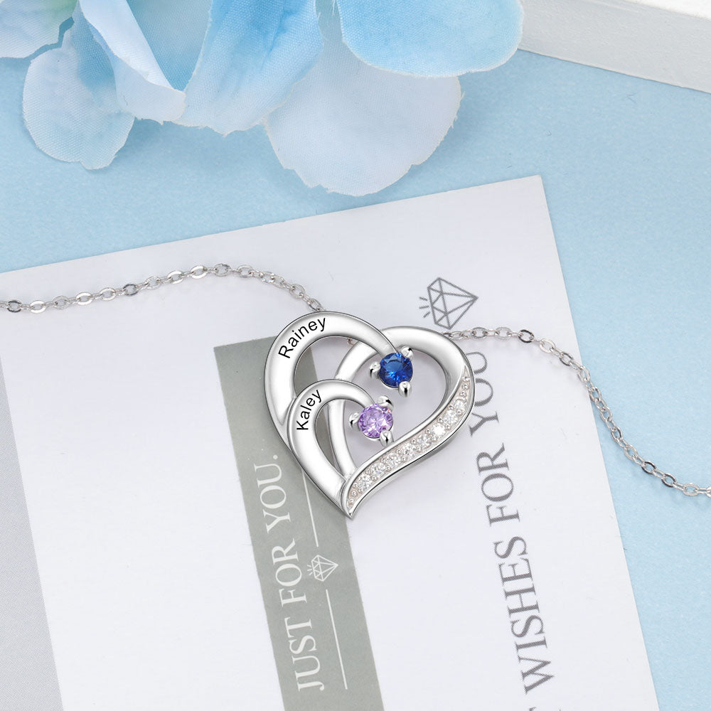 Family Name Heart Necklaces for Women Birthstone Engraving Necklace - MERGE.DAY.1.FREESTYLE