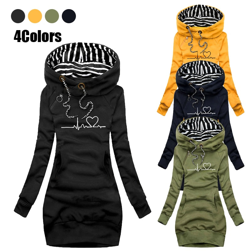 Autumn and Winter Women Dresses Long Sleeve Hoodie Dress for Women Pullover Hooded Dresses - MERGE.DAY.1.FREESTYLE