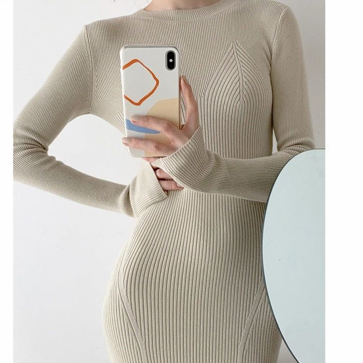 O-neck Slim Sweaters Bodycon Dress Autumn Winter Knitted Vestidos - MERGE.DAY.1.FREESTYLE